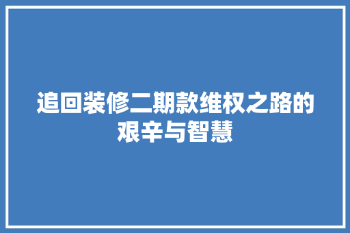 追回装修二期款维权之路的艰辛与智慧
