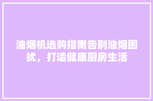油烟机选购指南告别油烟困扰，打造健康厨房生活