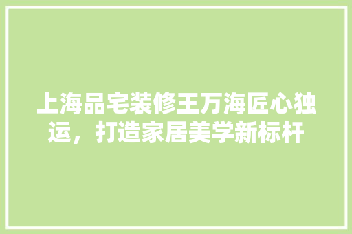 上海品宅装修王万海匠心独运，打造家居美学新标杆