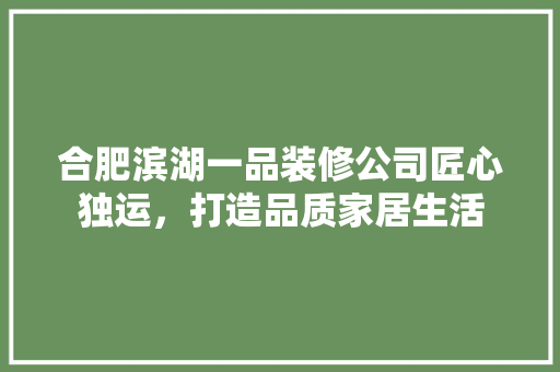合肥滨湖一品装修公司匠心独运，打造品质家居生活