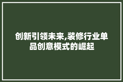 创新引领未来,装修行业单品创意模式的崛起