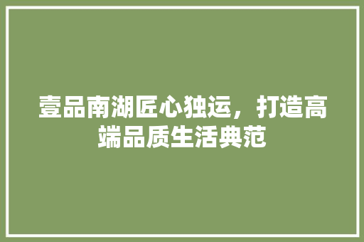 壹品南湖匠心独运，打造高端品质生活典范