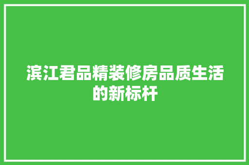 滨江君品精装修房品质生活的新标杆