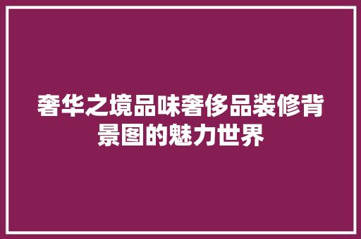 奢华之境品味奢侈品装修背景图的魅力世界