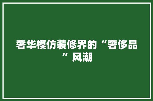奢华模仿装修界的“奢侈品”风潮