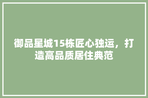 御品星城15栋匠心独运，打造高品质居住典范
