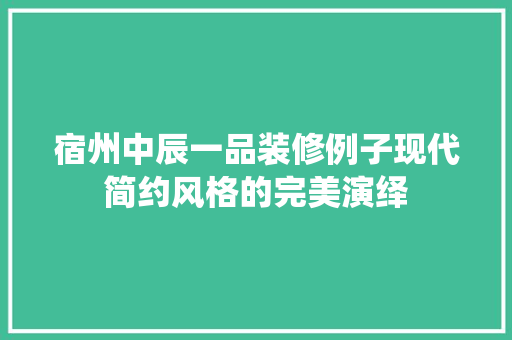 宿州中辰一品装修例子现代简约风格的完美演绎