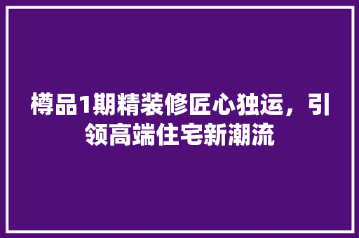 樽品1期精装修匠心独运，引领高端住宅新潮流
