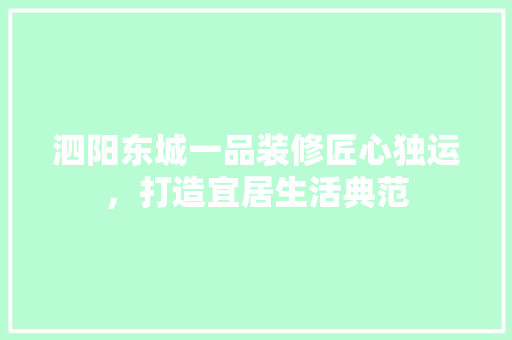 泗阳东城一品装修匠心独运，打造宜居生活典范