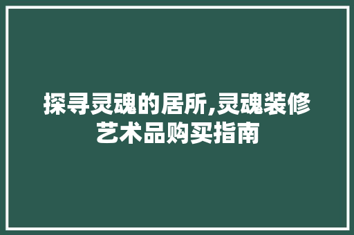 探寻灵魂的居所,灵魂装修艺术品购买指南