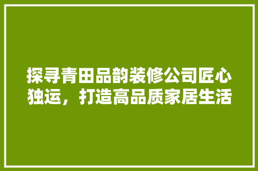 探寻青田品韵装修公司匠心独运，打造高品质家居生活