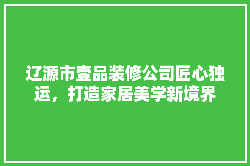 辽源市壹品装修公司匠心独运，打造家居美学新境界