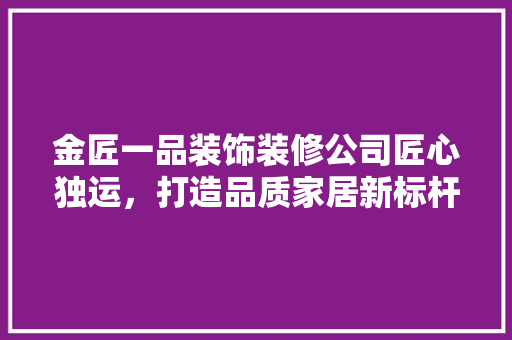 金匠一品装饰装修公司匠心独运，打造品质家居新标杆