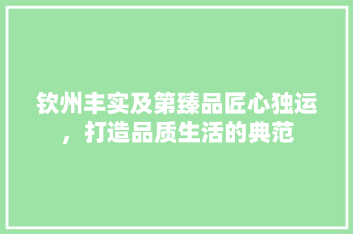 钦州丰实及第臻品匠心独运，打造品质生活的典范