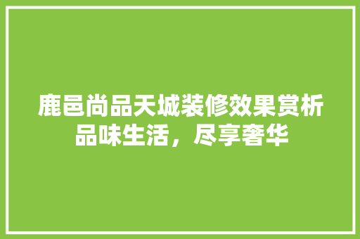 鹿邑尚品天城装修效果赏析品味生活，尽享奢华