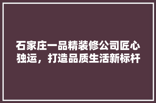 石家庄一品精装修公司匠心独运，打造品质生活新标杆