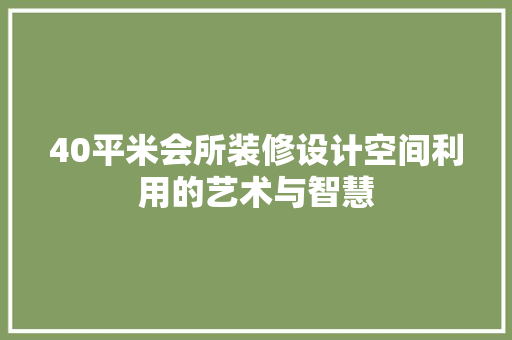 40平米会所装修设计空间利用的艺术与智慧