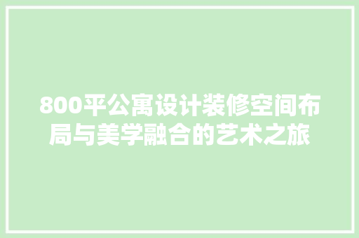 800平公寓设计装修空间布局与美学融合的艺术之旅