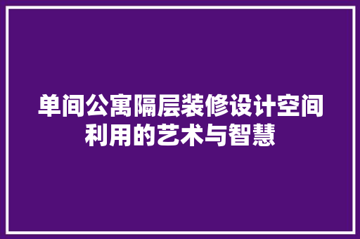 单间公寓隔层装修设计空间利用的艺术与智慧