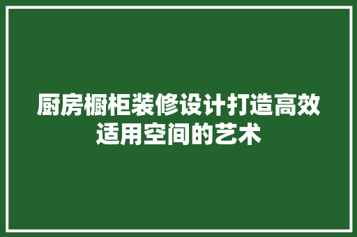 厨房橱柜装修设计打造高效适用空间的艺术