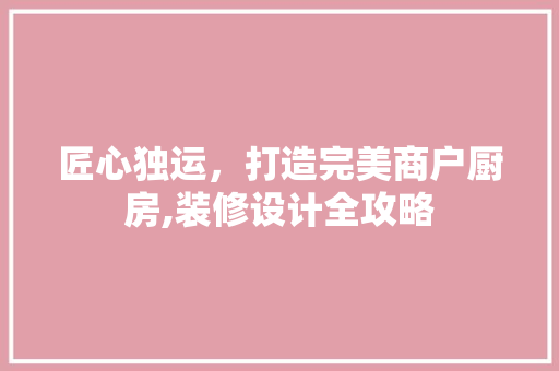 匠心独运，打造完美商户厨房,装修设计全攻略