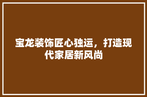 宝龙装饰匠心独运，打造现代家居新风尚