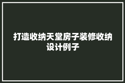 打造收纳天堂房子装修收纳设计例子