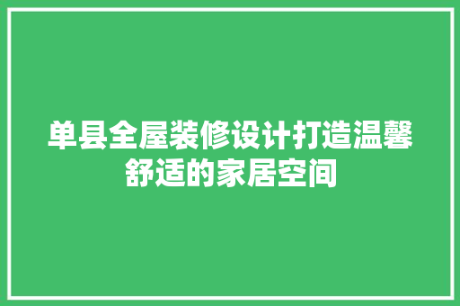 单县全屋装修设计打造温馨舒适的家居空间