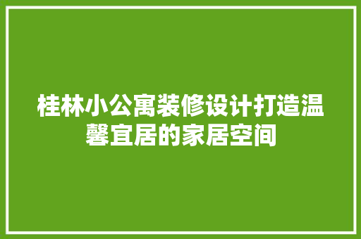 桂林小公寓装修设计打造温馨宜居的家居空间