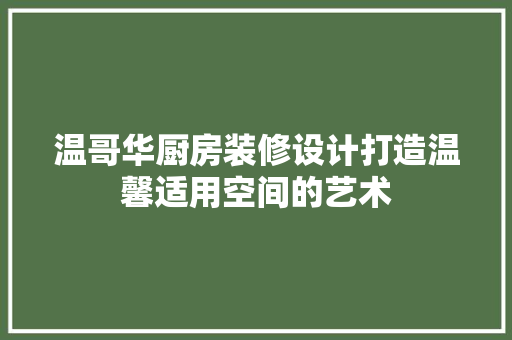 温哥华厨房装修设计打造温馨适用空间的艺术