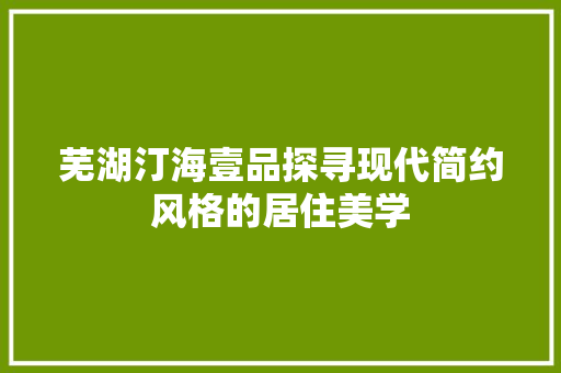 芜湖汀海壹品探寻现代简约风格的居住美学