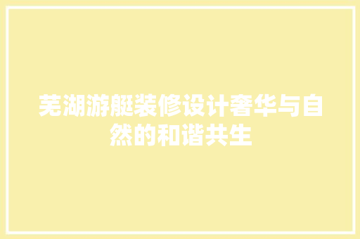 芜湖游艇装修设计奢华与自然的和谐共生
