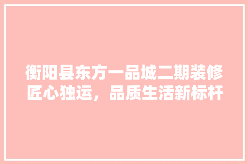 衡阳县东方一品城二期装修匠心独运，品质生活新标杆