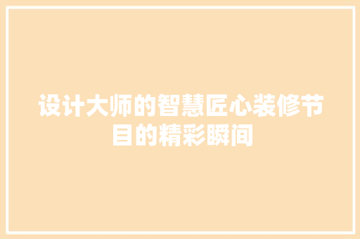 设计大师的智慧匠心装修节目的精彩瞬间