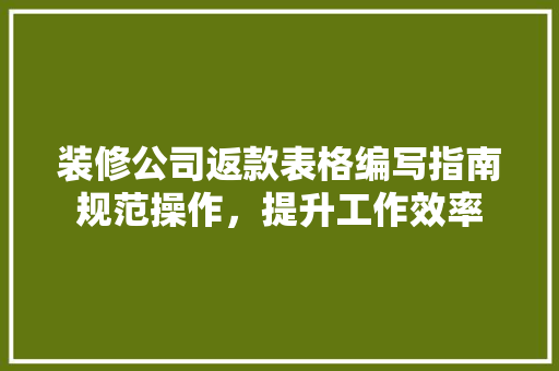 装修公司返款表格编写指南规范操作，提升工作效率