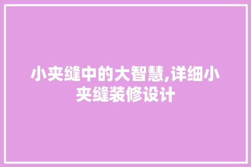 小夹缝中的大智慧,详细小夹缝装修设计