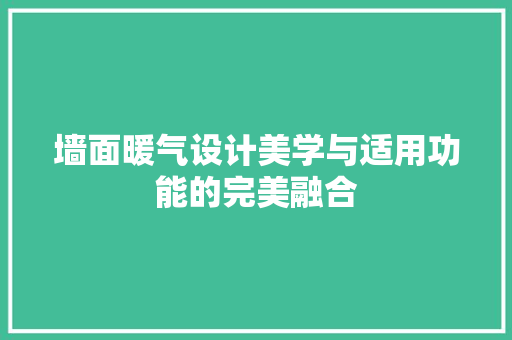 墙面暖气设计美学与适用功能的完美融合