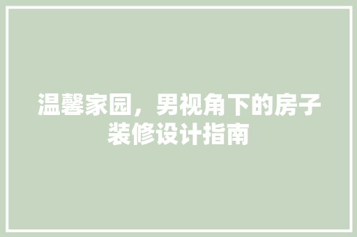 温馨家园，男视角下的房子装修设计指南