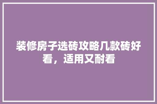 装修房子选砖攻略几款砖好看，适用又耐看