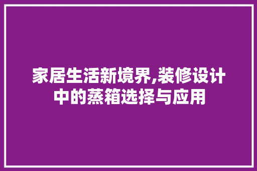 家居生活新境界,装修设计中的蒸箱选择与应用