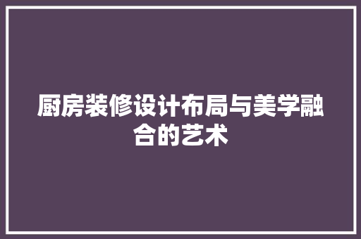 厨房装修设计布局与美学融合的艺术