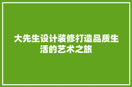 大先生设计装修打造品质生活的艺术之旅