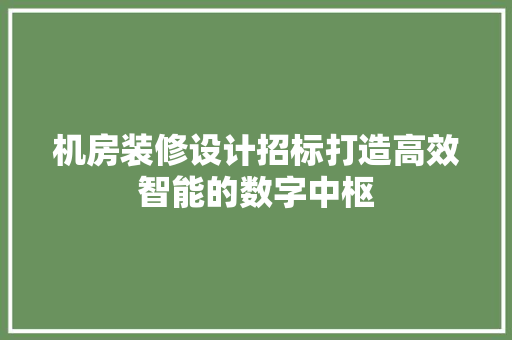 机房装修设计招标打造高效智能的数字中枢