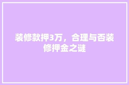 装修款押3万，合理与否装修押金之谜