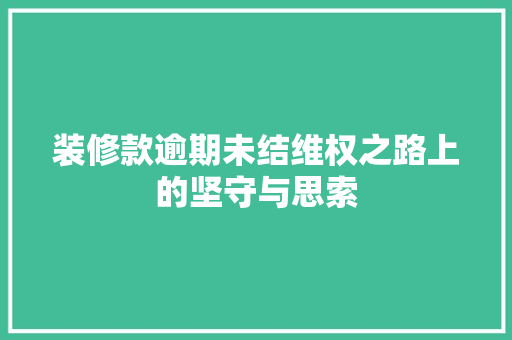 装修款逾期未结维权之路上的坚守与思索