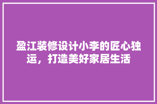 盈江装修设计小李的匠心独运，打造美好家居生活