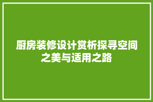 厨房装修设计赏析探寻空间之美与适用之路