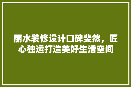 丽水装修设计口碑斐然，匠心独运打造美好生活空间