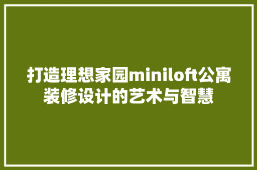 打造理想家园miniloft公寓装修设计的艺术与智慧