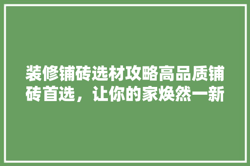 装修铺砖选材攻略高品质铺砖首选，让你的家焕然一新！